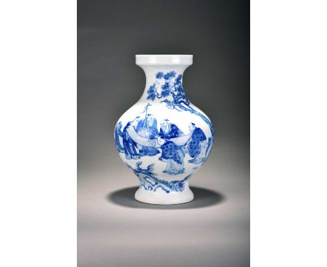 A Chinese blue and white vase, Qianlong seal mark and probably periodOf baluster form with everted rim, finely painted with a