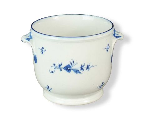 A Caughley jardinierecirca 1790of cylindrical form with shell-handles, painted in blue with the 'Chantilly Sprigs' pattern, p