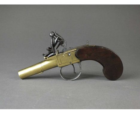 A George III flintlock pistol by Twigg, Londoncirca 1780with a 4.5cm turn-off brass barrel, engraved lock-plate and trigger g