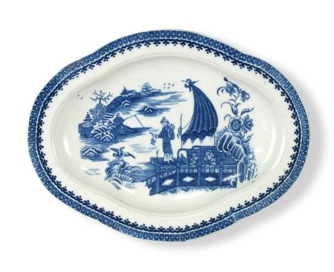A Caughley dessert dish circa 1790of melon form with lobed and cusped rim, transfer-printed in underglaze blue with the Pleas