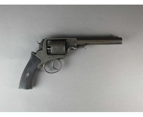 An English percussion five-shot revolver, possibly Trantercirca 1860with a six-inch octagonal barrel, chequered grip, marked 