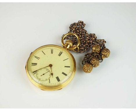 A Gentleman's mid 19th century 18ct gold open face pocket watch, the white enamel dial with black Roman numerals and subsidia