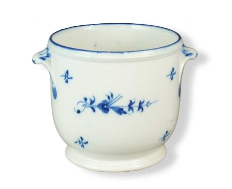 A Caughley jardinierecirca 1790of cylindrical form with shell-handles, painted in blue with the 'Chantilly Sprigs' pattern, p