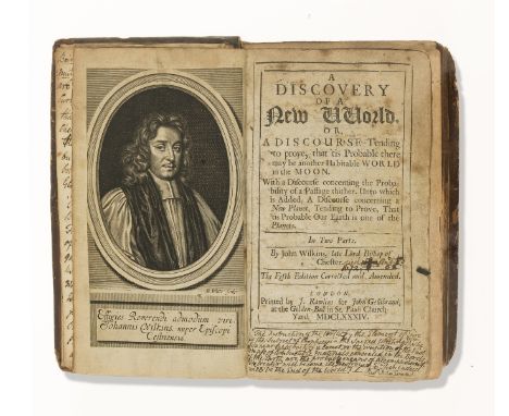 The Moon.- Wilkins (John) A Discovery of a New World... in the Moon, 2 parts in 1, fifth edition, engraved frontispiece portr