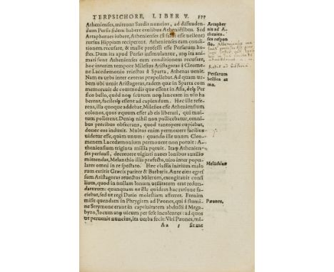 NO RESERVE English ownership.- Herodotus. Herodoti halicarnassei historiae libri IX, translated by Laurentius Valla &amp; Con