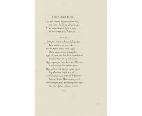 Officina Bodoni.- Ovidius Naso (Publius) Amores, one of 120 copies, printed in Arrighi italic with title and colophon in red 
