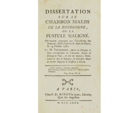 Agriculture.- Thomassin (Jean François) Dissertation sur le Charbon Malin de la Bourgogne, ou la Pustule Maligne, early editi