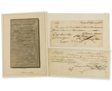 Adam (Robert, architect, 1728-1792) Cheque signed made payable to Edward Rooker for sixty-three pounds, drawn on Messrs Innes