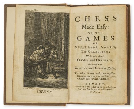 Chess.- Greco (Gioachino) Chess Made Easy, engraved frontispiece and double-page plate, some contemporary ink marginalia, occ