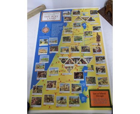 A collection of unframed National Savings posters, circa 1980s, to include The Holy Land, The Battle of Britain Squadrons, Li