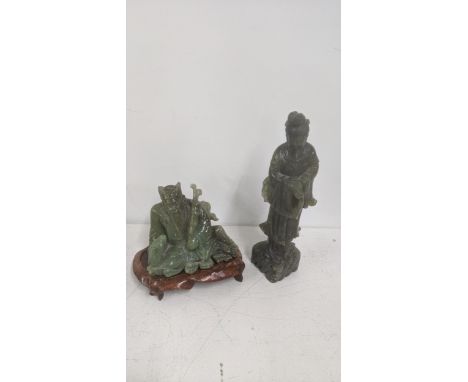 Two jade sculptures to include Chinese geisha figure 24cm H together with one other example on a wooden plinthLocation:7.1If 
