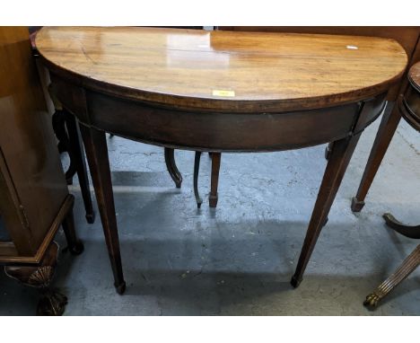 Mixed furniture to include a Georgian fold over card table, swivel demi lune top with inset baize on square tapering legs and