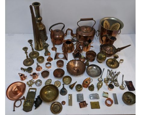 Metalware to include two kettles, an Islamic wine pot, candlesticks and other items Location: GLIf there is no condition repo