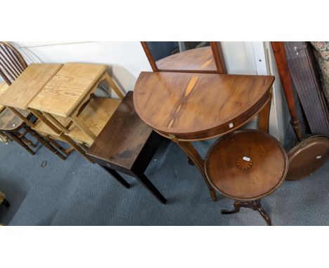 A mixed lot to include a pair of pine washstands, Chippendale style mirror, 19th century mahogany baby bath and other items L