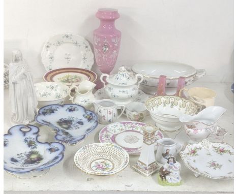 A selection of 19th century and later ceramics and collectables to include a Dresden dish having pierced borders decorated wi