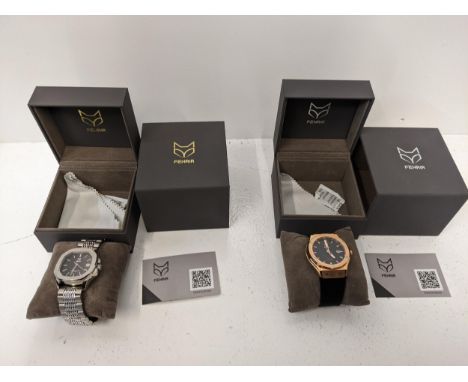 Two boxed gents Fenrir watches to include stainless steel example and copper coloured example, both with manual cardsLocation