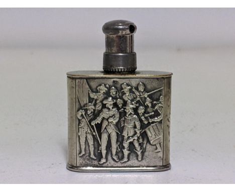 A Continental silver and silver plated perfume atomiser, embossed with a Dutch Army to the front and back, stamped 900Locatio