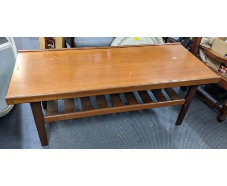 A mid 20th century Myer retro teak coffee table with a magazine shelf below 45cm h x 111.5cm w Location: A3FIf there is no co