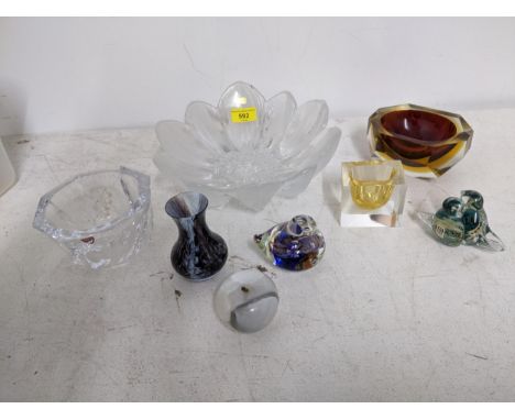 Selection of 20th century Scandinavian and Italian and other art glass to include Orrefors and a Kosta glass bowl, a Sommerso