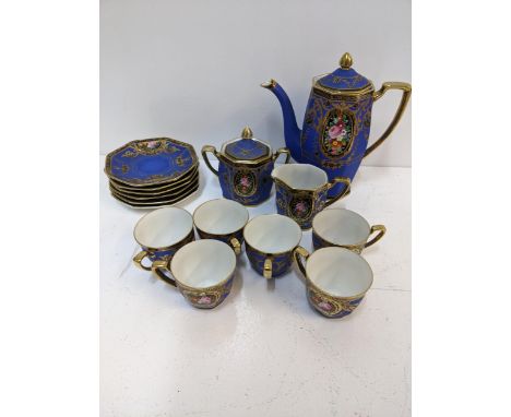 A Noritake Japanese tea set with a blue and gold design Location: 2.4If there is no condition report shown, please request