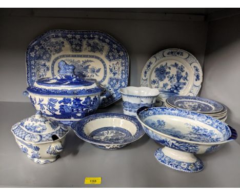 A selection of 18th, 19th century and later blue and white ceramics to include an 18th century Dutch Delft plate, Spode Baske