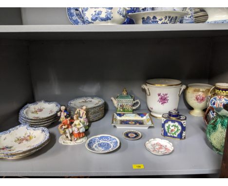 A quantity of 19th century ceramics and later to include a Royal Crown Derby part dessert service, German and French figurine