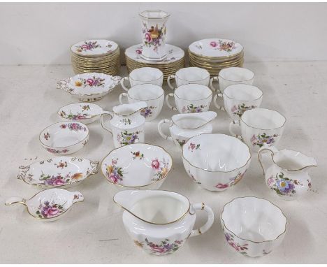 A Royal Crown Derby Derby Posies pattern part tea service to include plates, saucers, cups, sugar bowl, milk jugs and other i