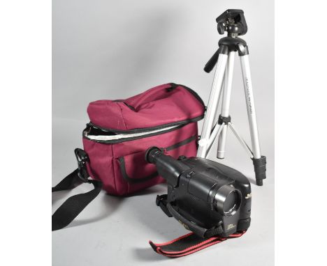A Modern Camera Tripod, Camcorder and Bag 
