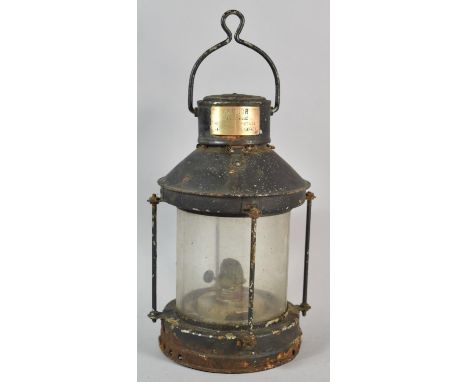 A Vintage Cylindrical Ship's Anchor Light, Pattern 3592 by Metal Industries Ltd, Hamilton, Canada, 38cm high 