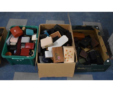 Three Boxes of Vintage Jewellery Boxes, Ring Boxes, Watch and Necklace Boxes etc 