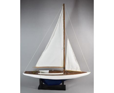 A Vintage Wooden Pond Yacht on Later Stand, 74cm Long 