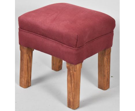 A Vintage Pitch Pine Framed Rectangular Stool on Square Supports, 33cm Wide 