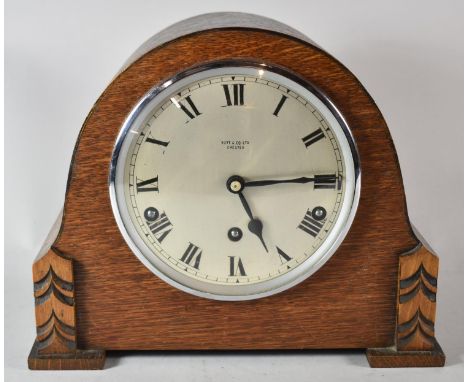 An Art Deco Oak Westminster Chime Mantle Clock, the Silvered Dial Inscribed Butt &amp; Co. Chester, 28cm wide 