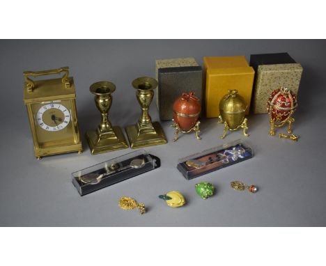 A Collection of Curios to Include Four Boxed Enamelled Russian Eggs (one Stand AF), Enamelled Flower Bud Boxes and Costume Je