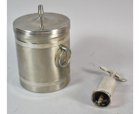 A Viners Vintage Stainless Steel Ice Bucket with Tongs Together with a Silver Plated Double Action Cork Screw