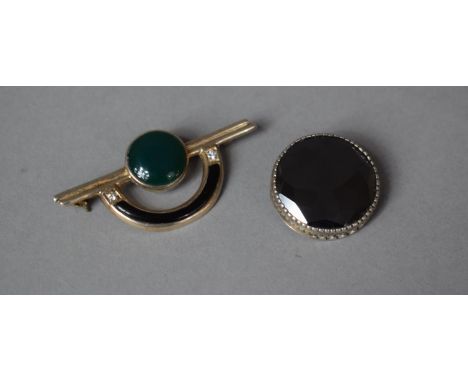 A Pretty Art Deco Style Brooch Stamped 925 with Enamel and Jade Stone Mounts Together with a Fur Clip Stamped Silver 
