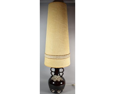 A Large 1970's Two Handled Ceramic Table Lamp with Tall Tapering Cylindrical Shade, Total Height 122cm High 