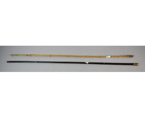 A Vintage Ebonised Swagger Stick Together with a Bamboo Example, 71cm Long 
