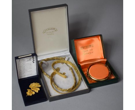 A Collection of Vintage Gilt Metal Costume Jewellery to Include Two Necklaces and Excalibur Rolled Gold Bangle Together with 