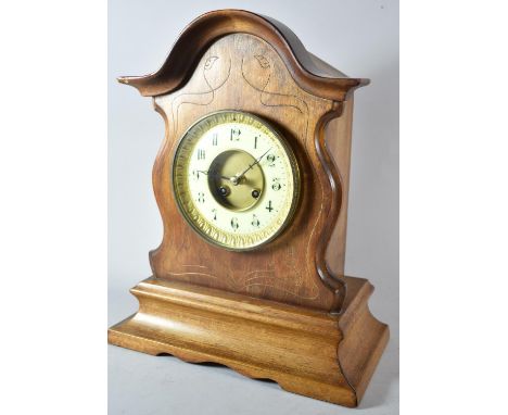 A Wooden Cased Mantle Clock with Earlier Movement, 36cm high 