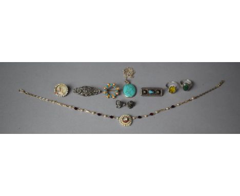 A Collection of Various Silver and Base Metal Costume Jewellery to Include Silver Necklace with Turquoise Stone, Palestinian 