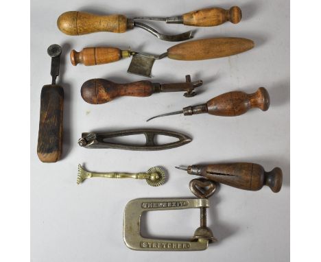 A Collection of Cobblers Shoe Leather Tools, One Stamped Northampton 