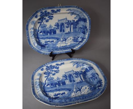 A Blue and White Transfer Printed Camel Pattern Draining Dish and Meat Plate by John Rogers and Son of Dale Hall, Longport, S