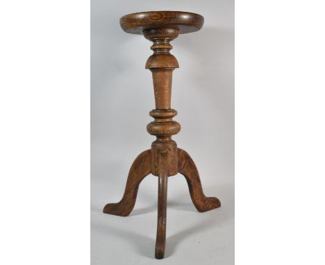 A Small Oak Circular Topped Plant Stand on Tripod Support, 51cm high 