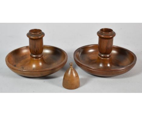 A Vintage Olive Wood Circular Brighton Bun Travelling Candlestick Set with Snuffer, Lid Inscribed M. Generoso, 11cm Diameter 