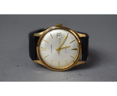 A Garrard 9ct Gold Automatic Wrist Watch with Presentation Inscription to Backplate, Leather Strap 
