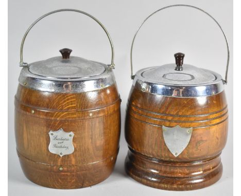 Two Vintage Oak Biscuit Barrels 