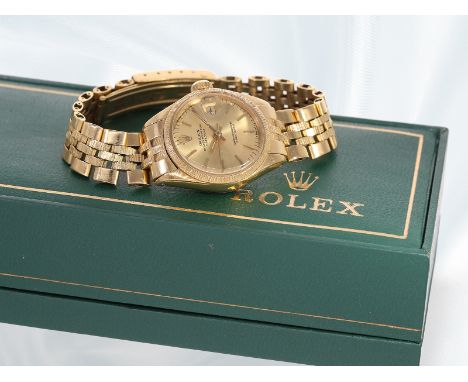 Armbanduhr: vintage Rolex Damenuhr in 18K Gold, Rolex Lady Datejust Automatikchronometer Ref.6917 von 1972: Ca. Ø26mm, 18K Go