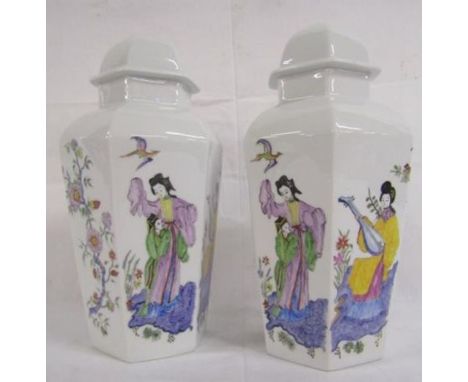 Pair of hand painted Limoges&nbsp;lamp bases with Chinese design 'Lily' April 2013 approx. 26cm high