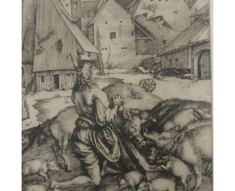 Albrecht Dürer (German 1471-1528): etching after the original engraving, The Prodigal Son, image 18 x 24cm, overall 34 x 40cm